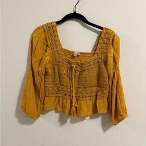American Eagle Outfitters Mustard Crochet Blouse
